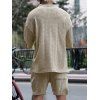Ensemble deux pièces pour homme, haut en tricot à manches mi-longues et col en V en jacquard de couleur unie, avec cordon de serrage, taille élastique et poches. - café lumière XL