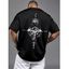 T-shirt décontracté à col rond et manches courtes pour homme, motif boussole et montagne - Noir XXXL