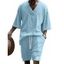 Ensemble deux pièces pour homme, haut en tricot à manches mi-longues et col en V en jacquard de couleur unie, avec cordon de serrage, taille élastique et poches. - Bleu clair XXXL