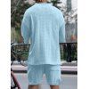 Ensemble deux pièces pour homme, haut en tricot à manches mi-longues et col en V en jacquard de couleur unie, avec cordon de serrage, taille élastique et poches. - Bleu clair XXXL