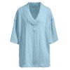Ensemble deux pièces pour homme, haut en tricot à manches mi-longues et col en V en jacquard de couleur unie, avec cordon de serrage, taille élastique et poches. - Bleu clair XXXL