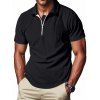 T-shirt décontracté à col rabattu et fermeture éclair 1/4 pour homme, couleur unie et texturée, en velours côtelé - Noir XXXL