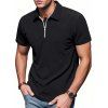 T-shirt décontracté à col rabattu et fermeture éclair 1/4 pour homme, couleur unie et texturée, en velours côtelé - Noir XXXL