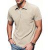 T-shirt décontracté à col rabattu et fermeture éclair 1/4 pour homme, couleur unie et texturée, en velours côtelé - café lumière XXXL | US 14