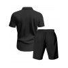 Ensemble deux pièces en velours côtelé texturé pour homme, couleur unie, poches avant, chemise boutonnée et short à cordon de serrage - Noir XXXL