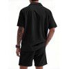 Ensemble deux pièces en velours côtelé texturé pour homme, couleur unie, poches avant, chemise boutonnée et short à cordon de serrage - Noir XXXL