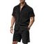 Ensemble deux pièces en velours côtelé texturé pour homme, couleur unie, poches avant, chemise boutonnée et short à cordon de serrage - Vert profond XXXL