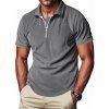 T-shirt décontracté à col rabattu et fermeture éclair 1/4 pour homme, couleur unie et texturée, en velours côtelé - Gris XXXL