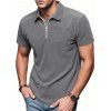 T-shirt décontracté à col rabattu et fermeture éclair 1/4 pour homme, couleur unie et texturée, en velours côtelé - Gris XXXL