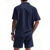 Ensemble deux pièces en velours côtelé texturé pour homme, couleur unie, poches avant, chemise boutonnée et short à cordon de serrage - Bleu XXXL