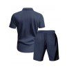 Ensemble deux pièces en velours côtelé texturé pour homme, couleur unie, poches avant, chemise boutonnée et short à cordon de serrage - Bleu XXXL