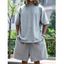 Ensemble deux pièces pour homme, couleur unie, col rond, manches mi-longues, pull, t-shirt et short droit à taille élastique avec cordon de serrage - café XXXL | US 14