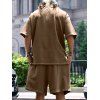 Ensemble deux pièces pour homme, couleur unie, col rond, manches mi-longues, pull, t-shirt et short droit à taille élastique avec cordon de serrage - café XXXL | US 14
