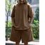 Ensemble deux pièces pour homme, couleur unie, col rond, manches mi-longues, pull, t-shirt et short droit à taille élastique avec cordon de serrage - café XXXL | US 14