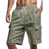 Short cargo droit pour homme, couleur unie, poches multiples, cordon de serrage, taille élastique, longueur genou, pour l'extérieur - Vert clair XXXL