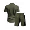 Ensemble deux pièces en velours côtelé texturé pour homme, couleur unie, poches avant, chemise boutonnée et short à cordon de serrage - Vert profond XXXL