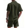 Ensemble deux pièces en velours côtelé texturé pour homme, couleur unie, poches avant, chemise boutonnée et short à cordon de serrage - Vert profond XXXL