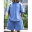 Ensemble deux pièces pour homme, couleur unie, col rond, manches mi-longues, pull, t-shirt et short droit à taille élastique avec cordon de serrage - café XXXL | US 14