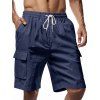 Short cargo droit pour homme, couleur unie, poches multiples, cordon de serrage, taille élastique, longueur genou, pour l'extérieur - Bleu profond XXXL