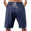 Short cargo droit pour homme, couleur unie, poches multiples, cordon de serrage, taille élastique, longueur genou, pour l'extérieur - Bleu profond XXXL