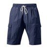 Short cargo droit pour homme, couleur unie, poches multiples, cordon de serrage, taille élastique, longueur genou, pour l'extérieur - Bleu profond XXXL