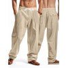 Pantalon décontracté pour homme, couleur unie, poches, cordon de serrage, taille élastique, jambes larges, long - café lumière XL