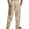 Pantalon décontracté pour homme, couleur unie, poches, cordon de serrage, taille élastique, jambes larges, long - café lumière XL