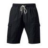 Short cargo droit pour homme, couleur unie, poches multiples, cordon de serrage, taille élastique, longueur genou, pour l'extérieur - Noir XXXL