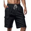 Short cargo droit pour homme, couleur unie, poches multiples, cordon de serrage, taille élastique, longueur genou, pour l'extérieur - Noir XXXL