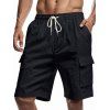 Short cargo droit pour homme, couleur unie, poches multiples, cordon de serrage, taille élastique, longueur genou, pour l'extérieur - Noir XXXL
