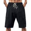Short cargo droit pour homme, couleur unie, poches multiples, cordon de serrage, taille élastique, longueur genou, pour l'extérieur - Noir XXXL