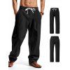Pantalon décontracté pour homme, couleur unie, poches, cordon de serrage, taille élastique, jambes larges, long - Noir M