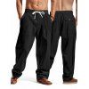 Pantalon décontracté pour homme, couleur unie, poches, cordon de serrage, taille élastique, jambes larges, long - Noir M