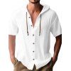 T-shirt à capuche boutonné à manches courtes pour homme, couleur unie, décontracté - Blanc XXXL