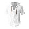 T-shirt à capuche boutonné à manches courtes pour homme, couleur unie, décontracté - Blanc XXXL