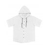 T-shirt à capuche boutonné à manches courtes pour homme, couleur unie, décontracté - Blanc XXXL