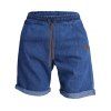 Short en jean pour homme avec cordon de serrage et taille élastique, longueur genou, ourlet retroussé - Bleu profond M