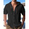 T-shirt à capuche boutonné à manches courtes pour homme, couleur unie, décontracté - Noir XXXL