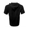 T-shirt à capuche boutonné à manches courtes pour homme, couleur unie, décontracté - Noir XXXL
