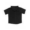 T-shirt à capuche boutonné à manches courtes pour homme, couleur unie, décontracté - Noir XXXL
