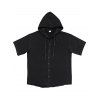 T-shirt à capuche boutonné à manches courtes pour homme, couleur unie, décontracté - Noir XXXL
