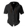 T-shirt à capuche boutonné à manches courtes pour homme, couleur unie, décontracté - Noir XXXL