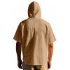 T-shirt à capuche boutonné à manches courtes pour homme, couleur unie, décontracté - café lumière XXXL