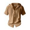 T-shirt à capuche boutonné à manches courtes pour homme, couleur unie, décontracté - café lumière XXXL