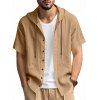 T-shirt à capuche boutonné à manches courtes pour homme, couleur unie, décontracté - café lumière XXXL