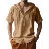T-shirt à capuche boutonné à manches courtes pour homme, couleur unie, décontracté - café lumière XXXL