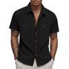 Chemise décontractée en velours côtelé à col rabattu et à boutons pour homme, couleur unie, texturée, avec poche avant - Noir XXXL
