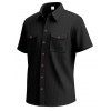 Chemise décontractée en velours côtelé à col rabattu et à boutons pour homme, couleur unie, texturée, avec poche avant - Noir XXXL
