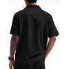 Chemise décontractée en velours côtelé à col rabattu et à boutons pour homme, couleur unie, texturée, avec poche avant - Noir XXXL