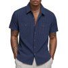 Chemise décontractée en velours côtelé à col rabattu et à boutons pour homme, couleur unie, texturée, avec poche avant - Bleu XXXL